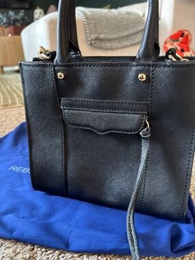 Rebecca Minkoff Saffiano Black Leather Top Handle Bag with Strap
